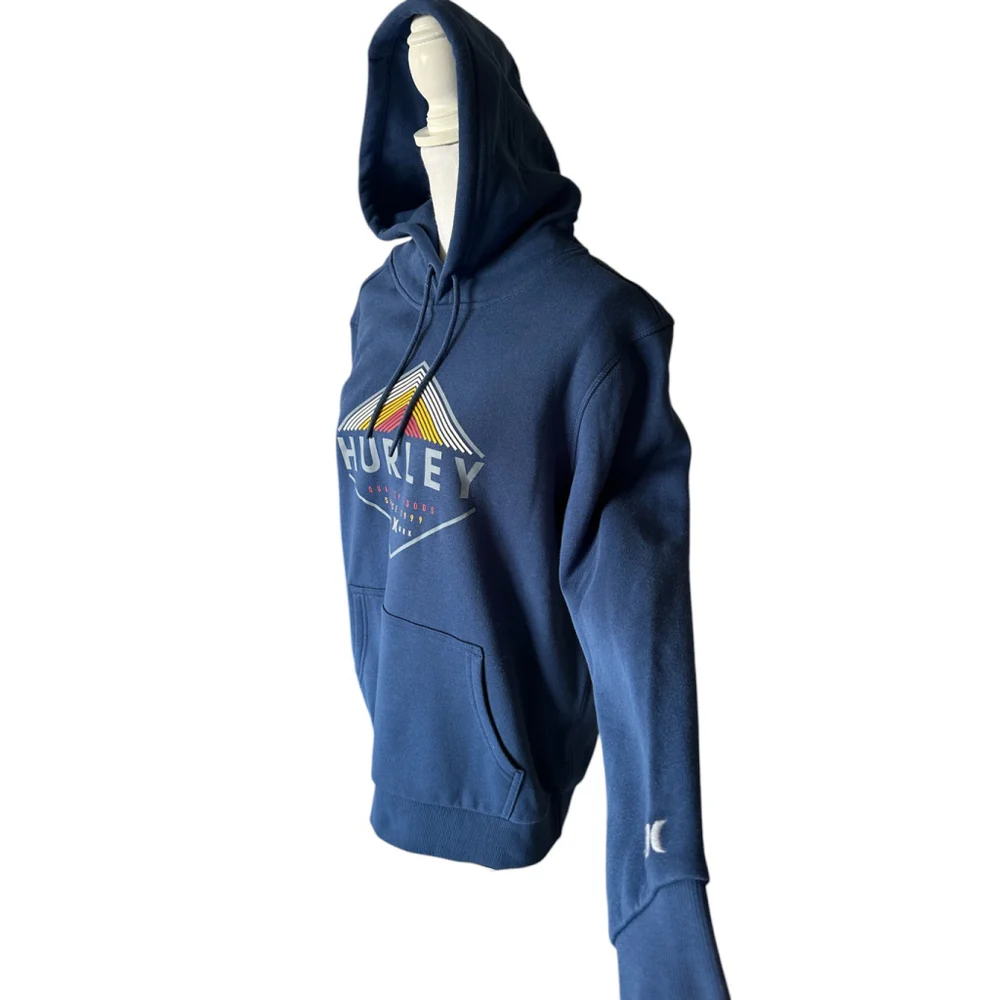 Men's Hurley Graphic Hoodie Size Medium Blue Kangaroo Pocket Sweatshirt NEW